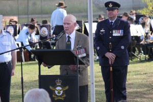Ron Hickey DFC, a pilot with 462 and 466 Squadrons, giving his address