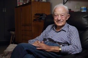 Bomber Command veteran Max Spence, a 460 Squadron navigator, at